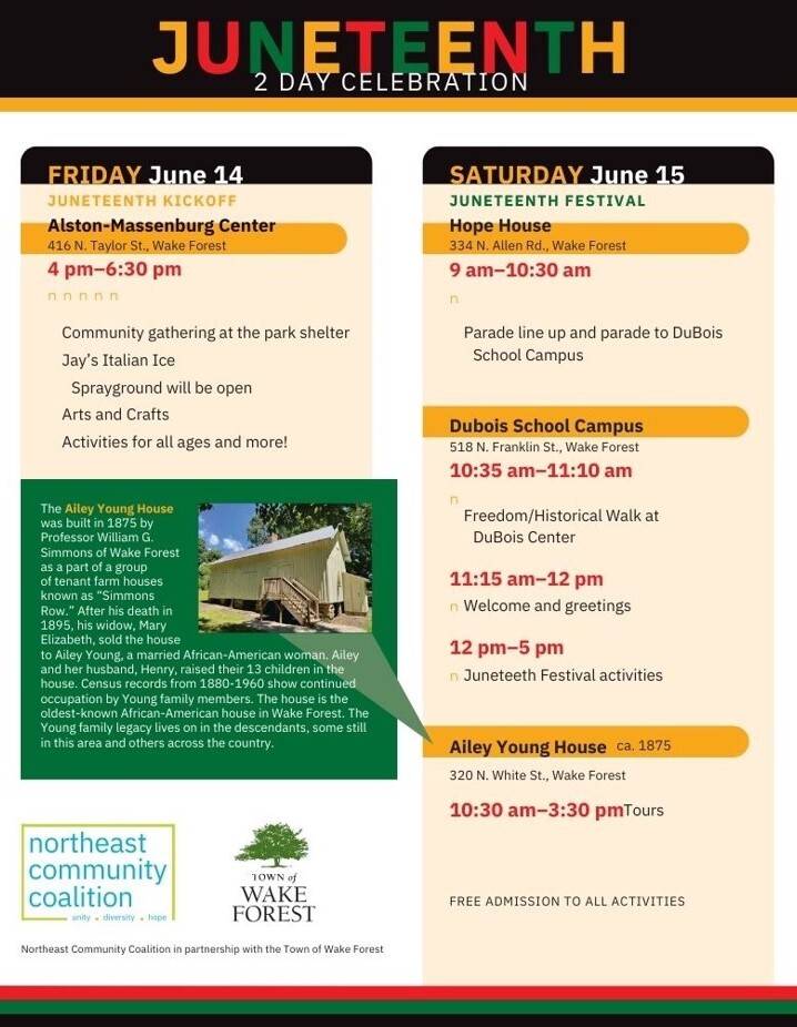Flyer with a cabin advertising a Juneteenth Event