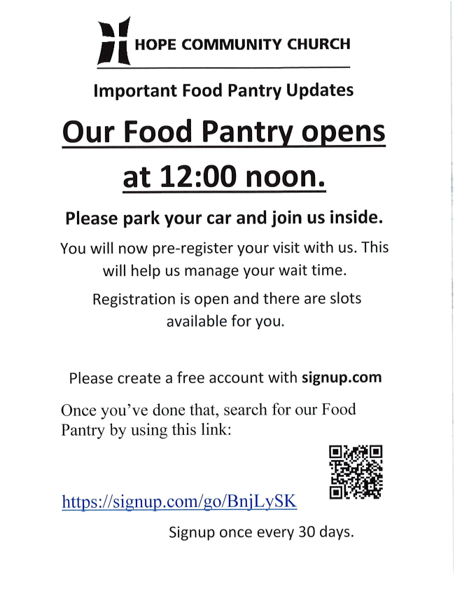 flyer announcing a food distribution site