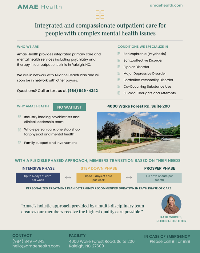 Mental health information with a picture of a building and a picture of their director