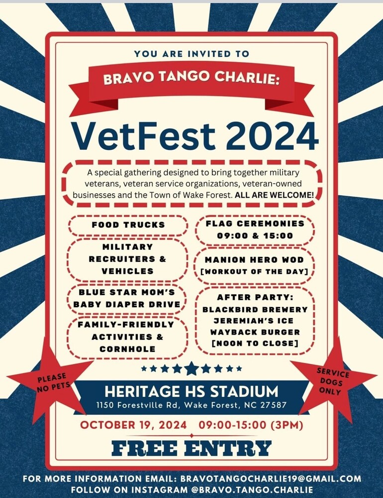 A flyer with stars and stripes advertising a Veterans event