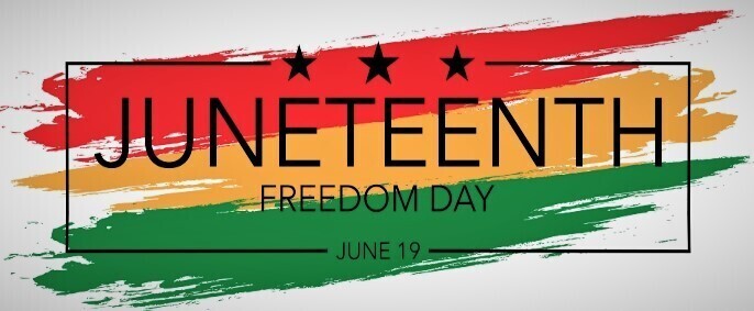 The word Juneteenth with 3 different colors, green, yellow and red