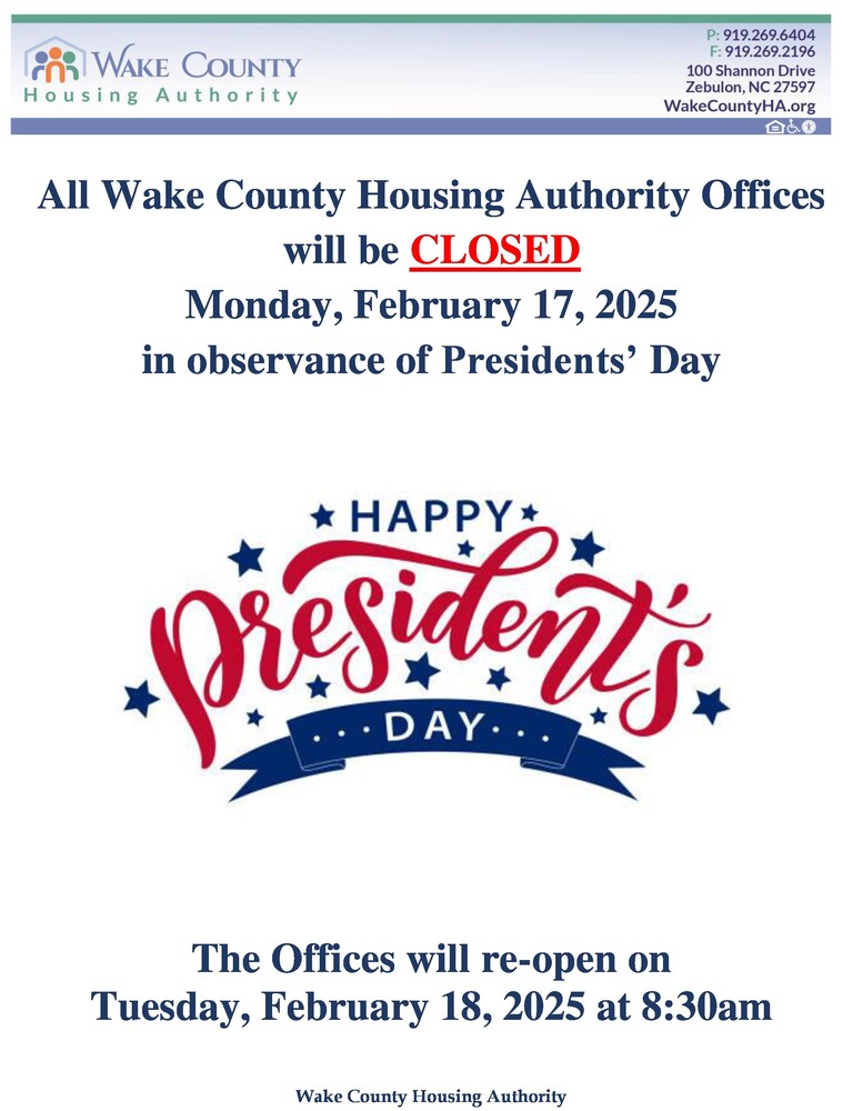 A banner advertising the closiing of the office reserving President's Day